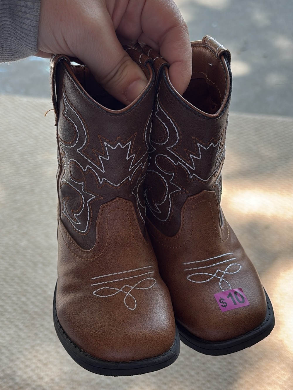 Brown Leather Toddler Cowboy Boots with White Stitching